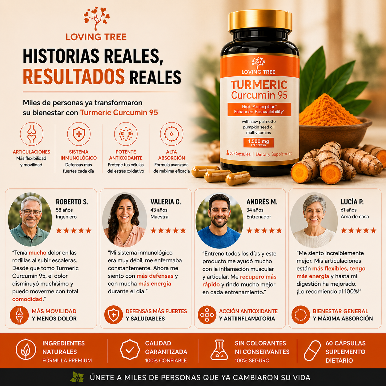 CurcuFlex – Turmeric Curcumin Premium para Desinflamar, Aliviar Articulaciones y Potenciar tu Bienestar Diario ✅