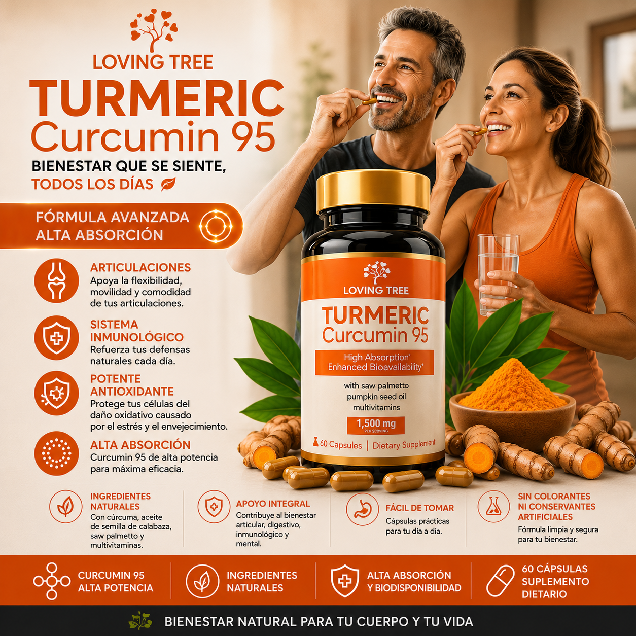 CurcuFlex – Turmeric Curcumin Premium para Desinflamar, Aliviar Articulaciones y Potenciar tu Bienestar Diario ✅